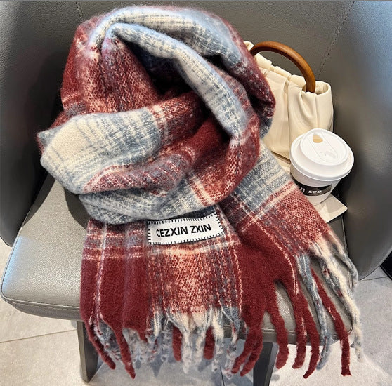 Scarf Winter Thicken Thermal Solid Color Mohair Shawl