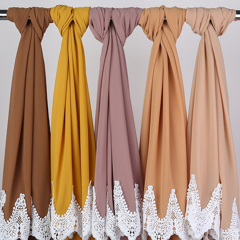 Nyt Perle Chiffon Tørklæde Malaysia Mode Syning Knipling Tørklæde
