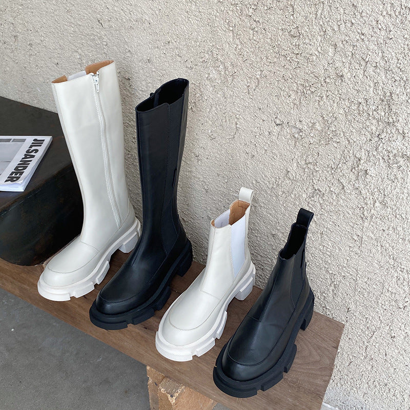Fashion All-Match High Side Zipper Platform Boots