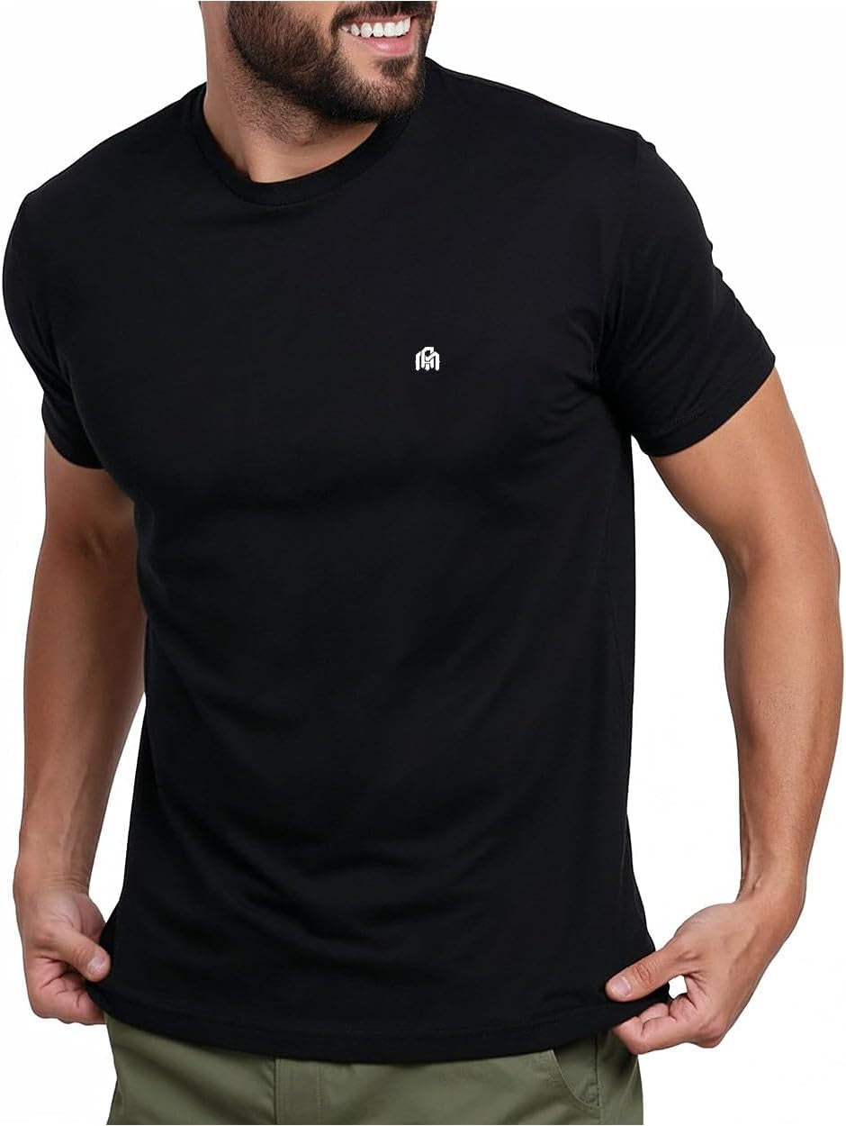 Mens T Shirt with Logo - Short Sleeve Crew Neck Soft Fitted Tees S - 4XL Fresh Classic Basic Tshirts