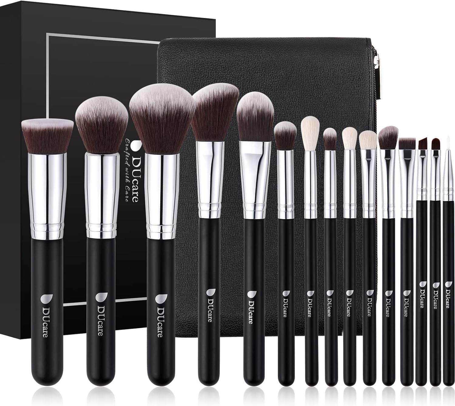 Ducare Set De Brochas De Maquillaje 15 Pcs Con Bolsa Profesional Brochas De Maquillaje Synthetic,Mango De Madera,Brocha Para Contorno De Ojos Y Rubor,Regalo Para San Valentín,Navidad Y Año Nuevo