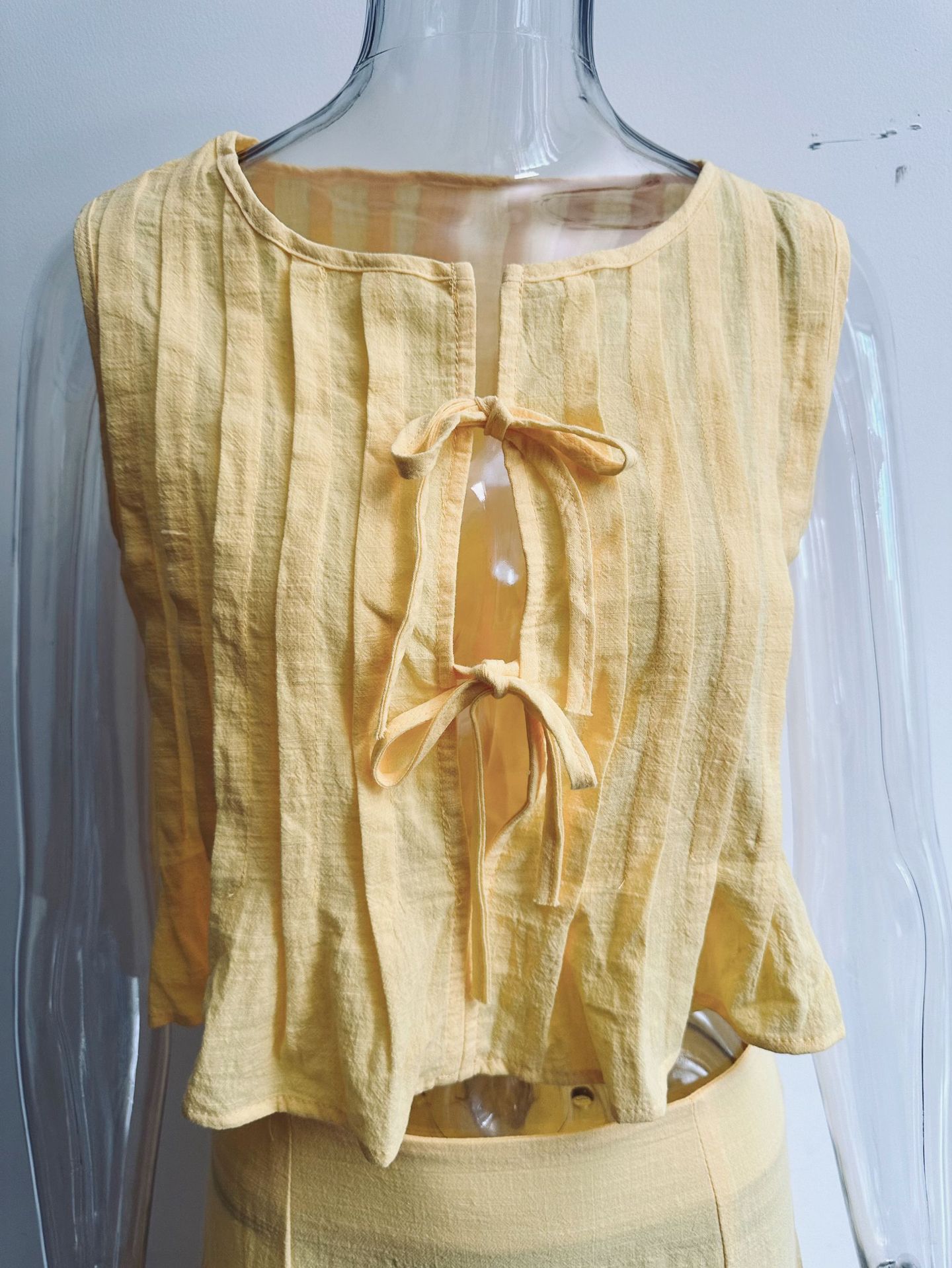 Breathable Cotton-Linen Sleeveless Bandage Womens Shirt Dress