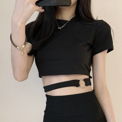 Gothic Plaid Skirt Shorts Belt Chain Irregular Hollow
