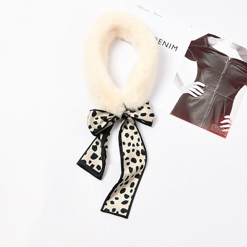 Faux Rex Rabbit Fur Ribbon Fur Collar Bowknot Bib