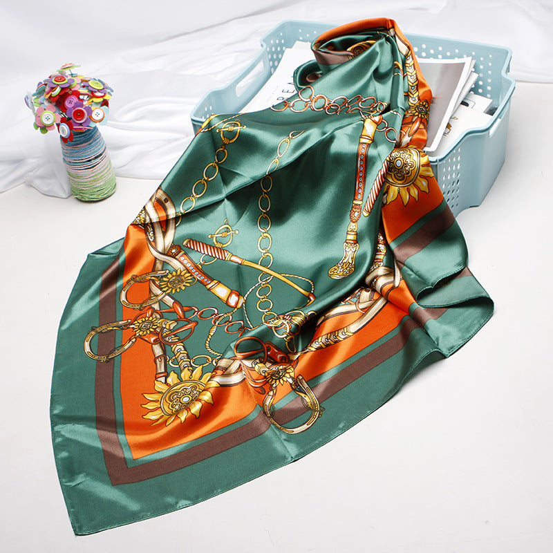 Simulation Silk Scarf, Women's Printed Kerchief, Shawl And Headband