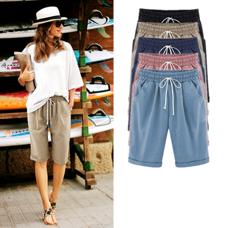 Summer casual pants, women's five-pants, thin section, wearing a pair of pants, large size