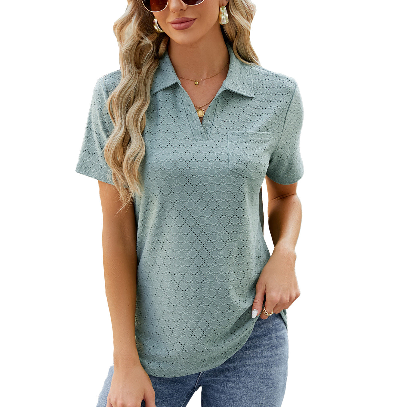 Polo Shirt Lapel Pocket Loose Top