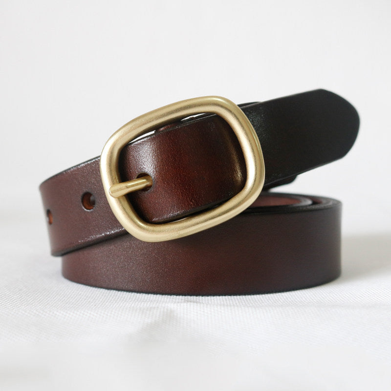 Pure Cowhide Leather Belt With Copper Buckle