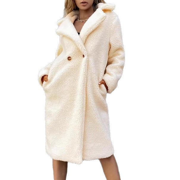 Elegant Double Breasted Lapel Loose And Warm Long-cut Coat