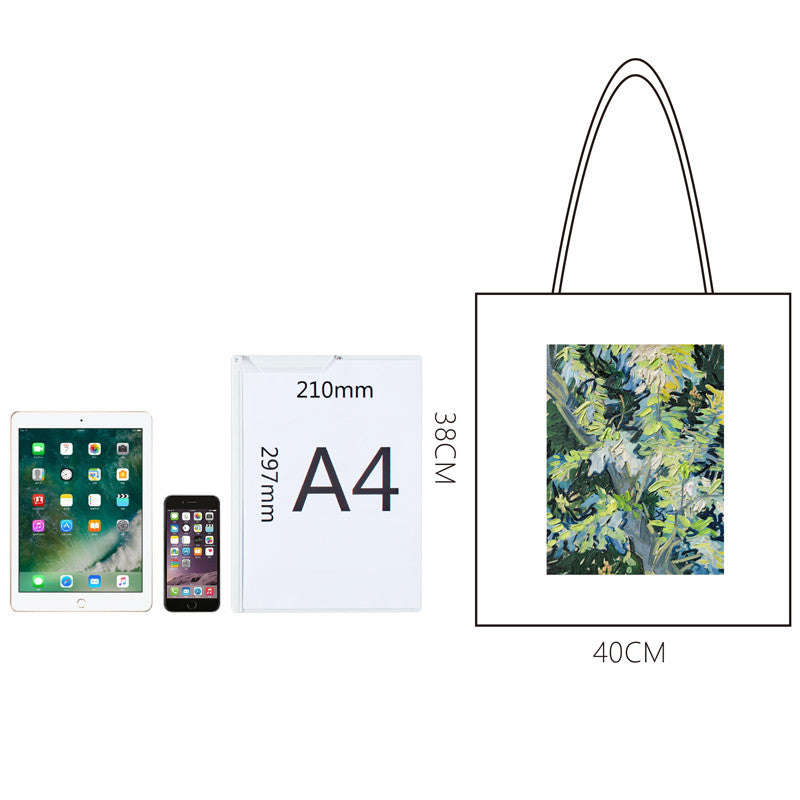 Large capacity shopping bag oil painting literary retro bag