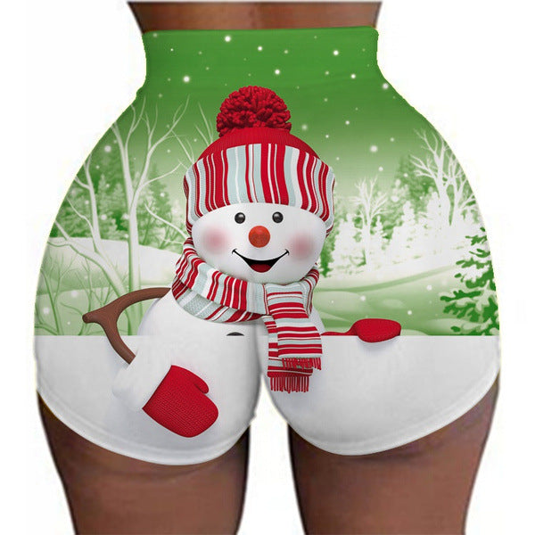 Women's Christmas sports legging shorts hip-lifting yoga pants plus size