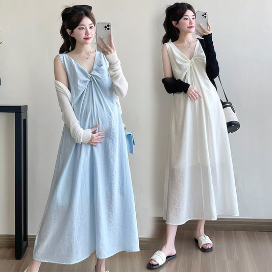 Stylish V-neck Twisted-knot Comfy Two-piece Dress Set