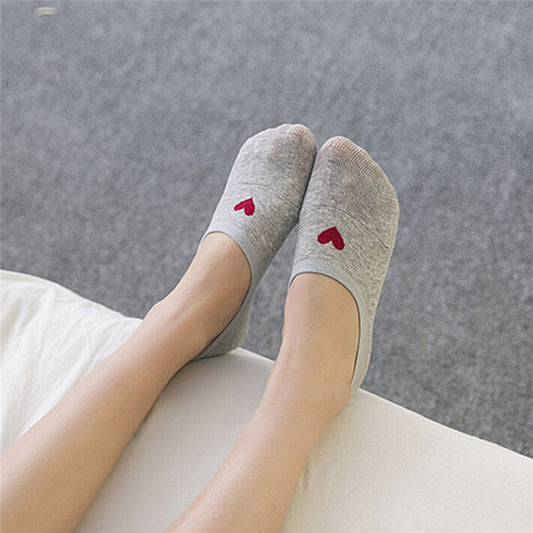 Heart Print Women's Socks Love Invisible Boat Socks Silicone Non-slip Short Socks