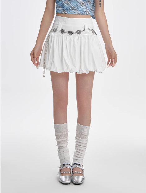 High Waisted Slimming A-line Skirt With Fluffy Flower Buds