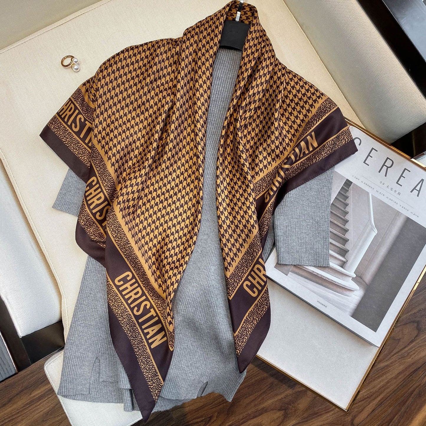 Spring Summer Geometric Pattern Blue Plain Print Scarf
