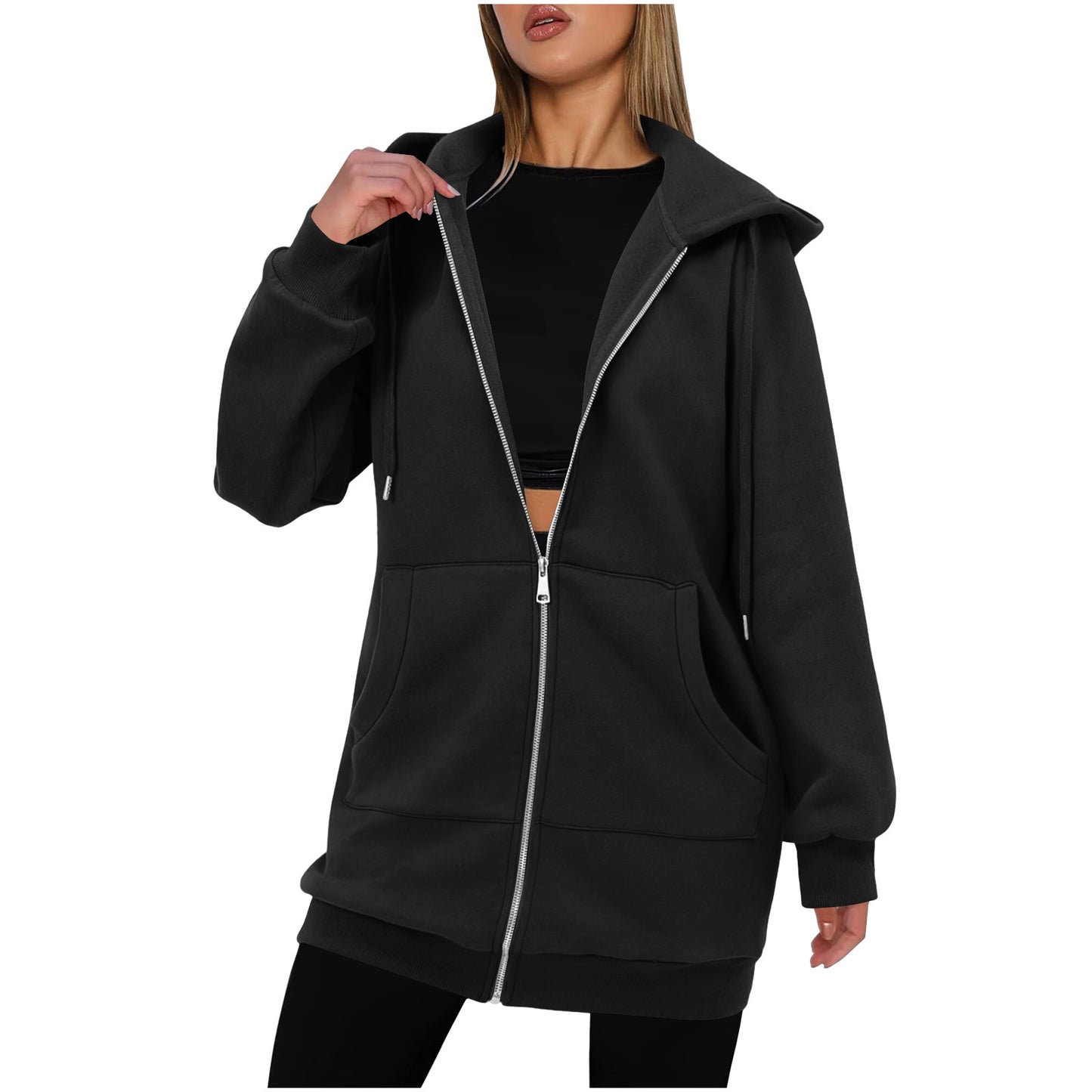 Womens Mid-length Hoodie Sweatshirt With Long Sleeves Long Outerwear