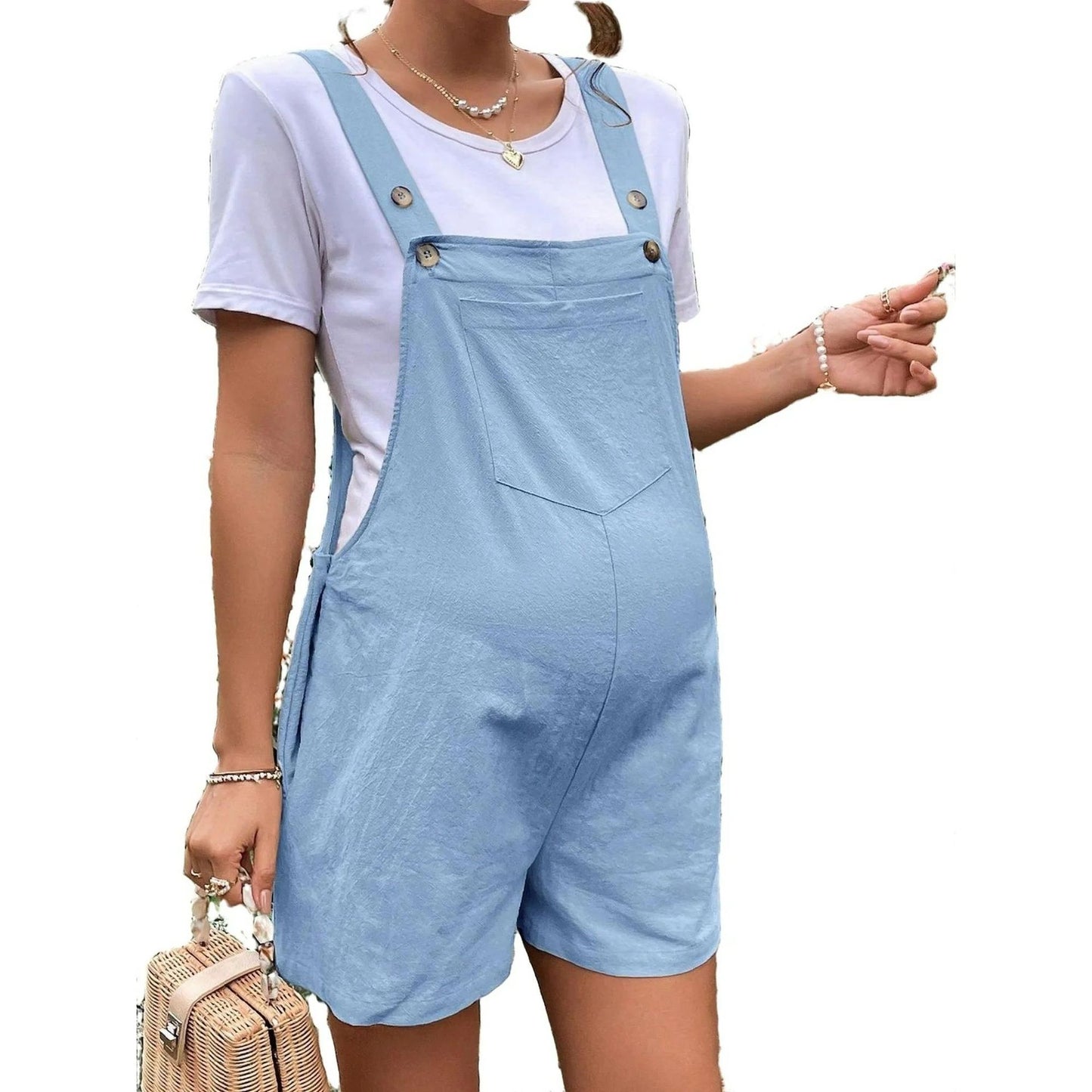 European And American Solid Color Suspender One-piece Shorts With Adjustable Waist