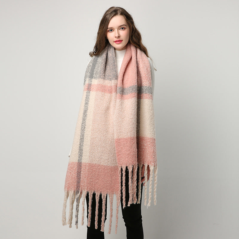Tartan fringed long warm scarf