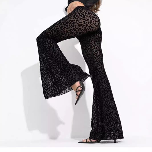 Women's Flocked Mesh High-Waisted Casual Pants