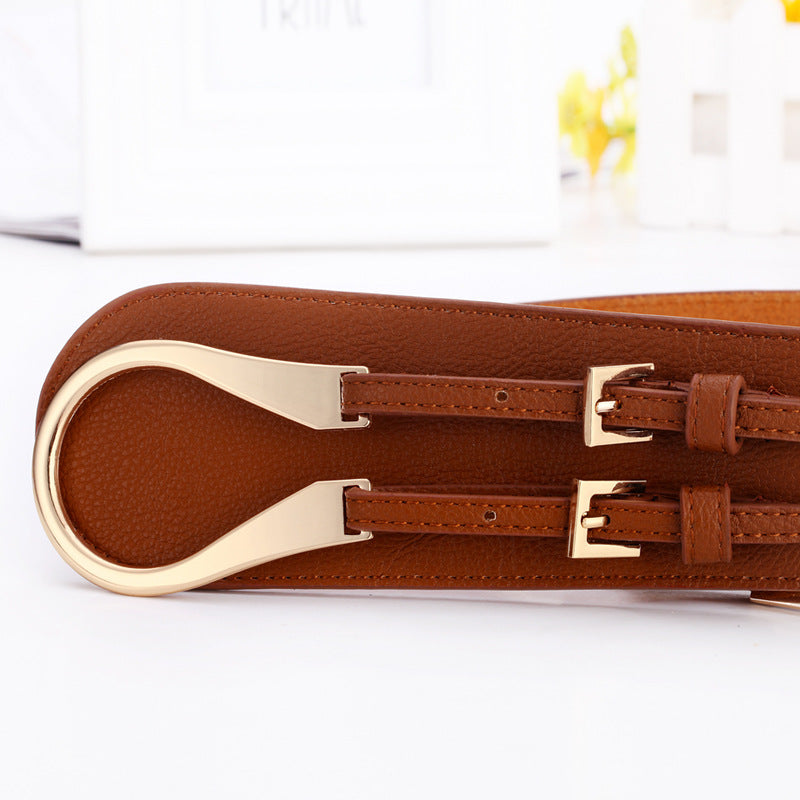 Leather slant with reverse buckle waist belt