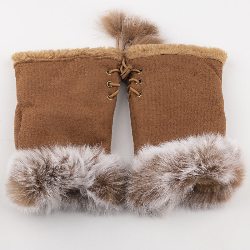 Winter warm rabbit hair Half Finger Gloves
