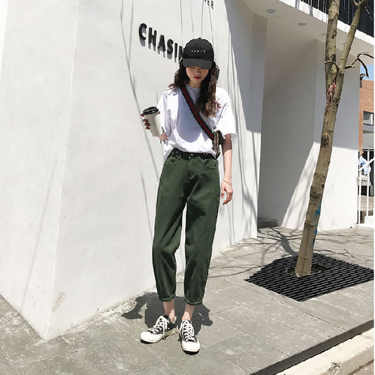 The new jeans female dad nine points turnip high waist harem pants were thin and versatile