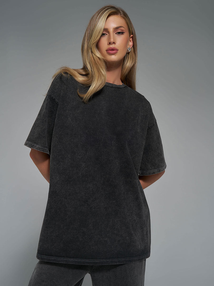 Washed Old Short-sleeved T-shirt European And American Relaxed Casual Round Neck