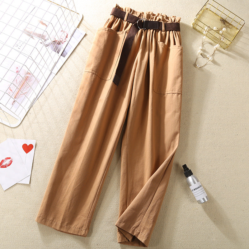 Flower bud elastic waist versatile casual pants