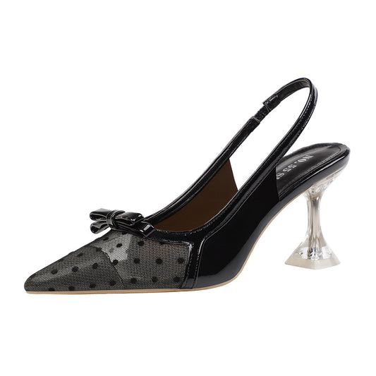 Fashion Pointed Polka Dot High Heels With Bow Transparent