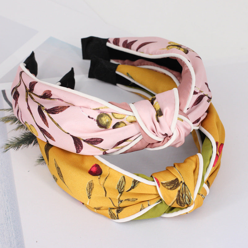Fabric Clip Edge Stitching Contrast Color Knotted Wide-Brimmed Headband