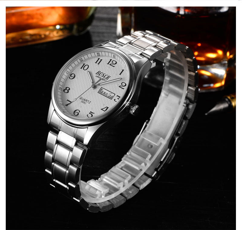 Double calendar men's watch waterproof luminous number quartz watch