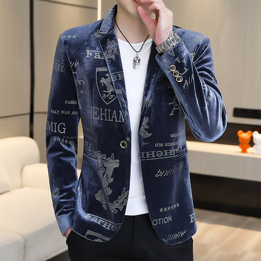 Gold Velvet Bronzing Suit Men's Coat