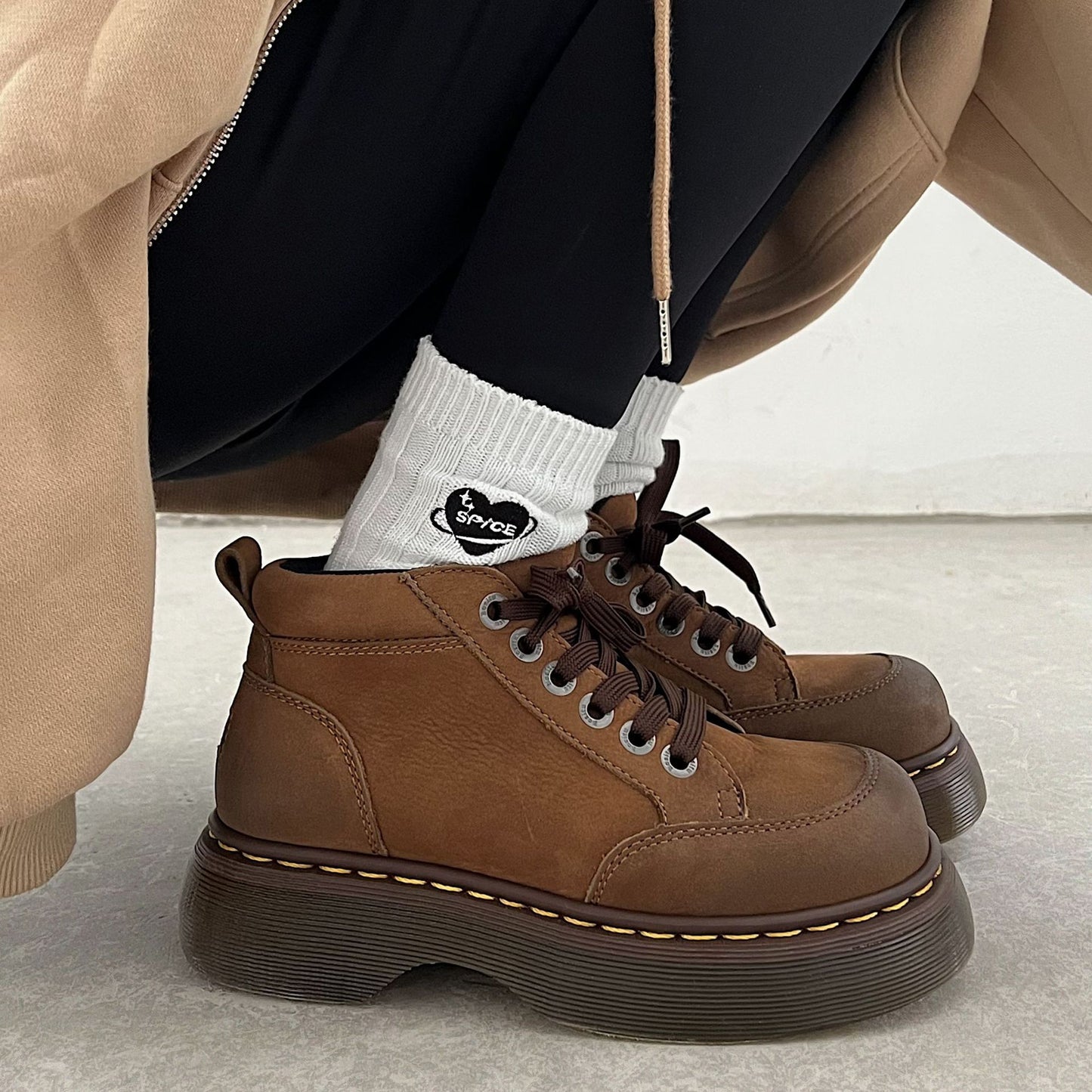 Short Dr Martens Female Lace-up Platform Worker Boots
