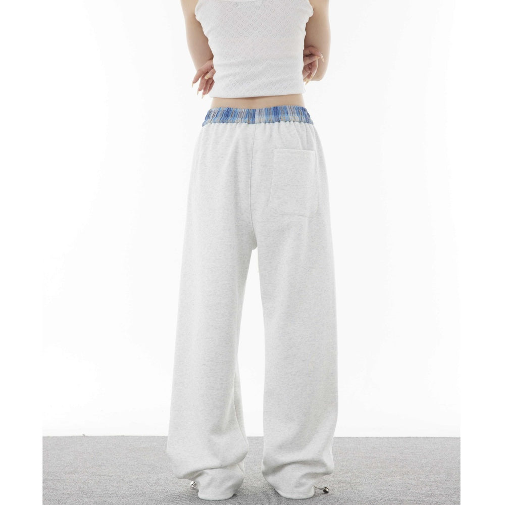 Double Waist Plaid Stitching Fake Two-piece Casual Pants