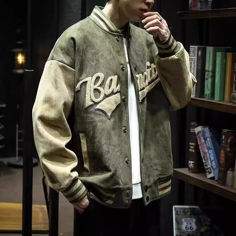 Deerskin Fashion Standing Neck Windproof Sports Baseball Jersey For Men