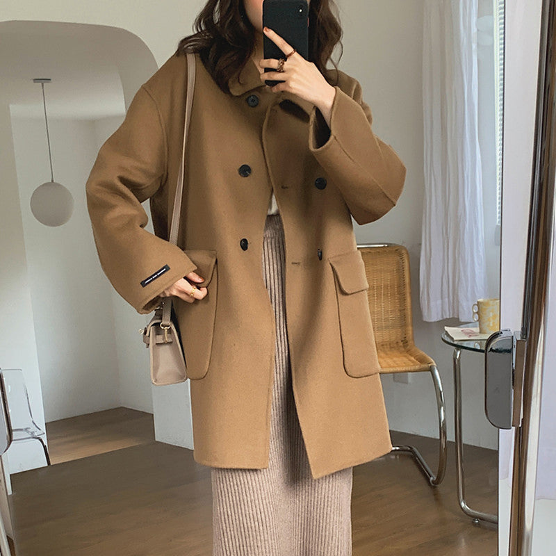 Medium Length Loose Small Wool Coat