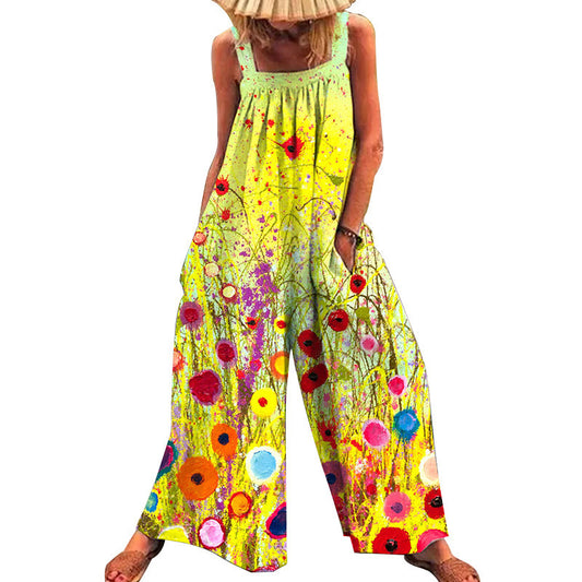 Women's Printed Ladies Bib Wide-Leg Jumpsuit