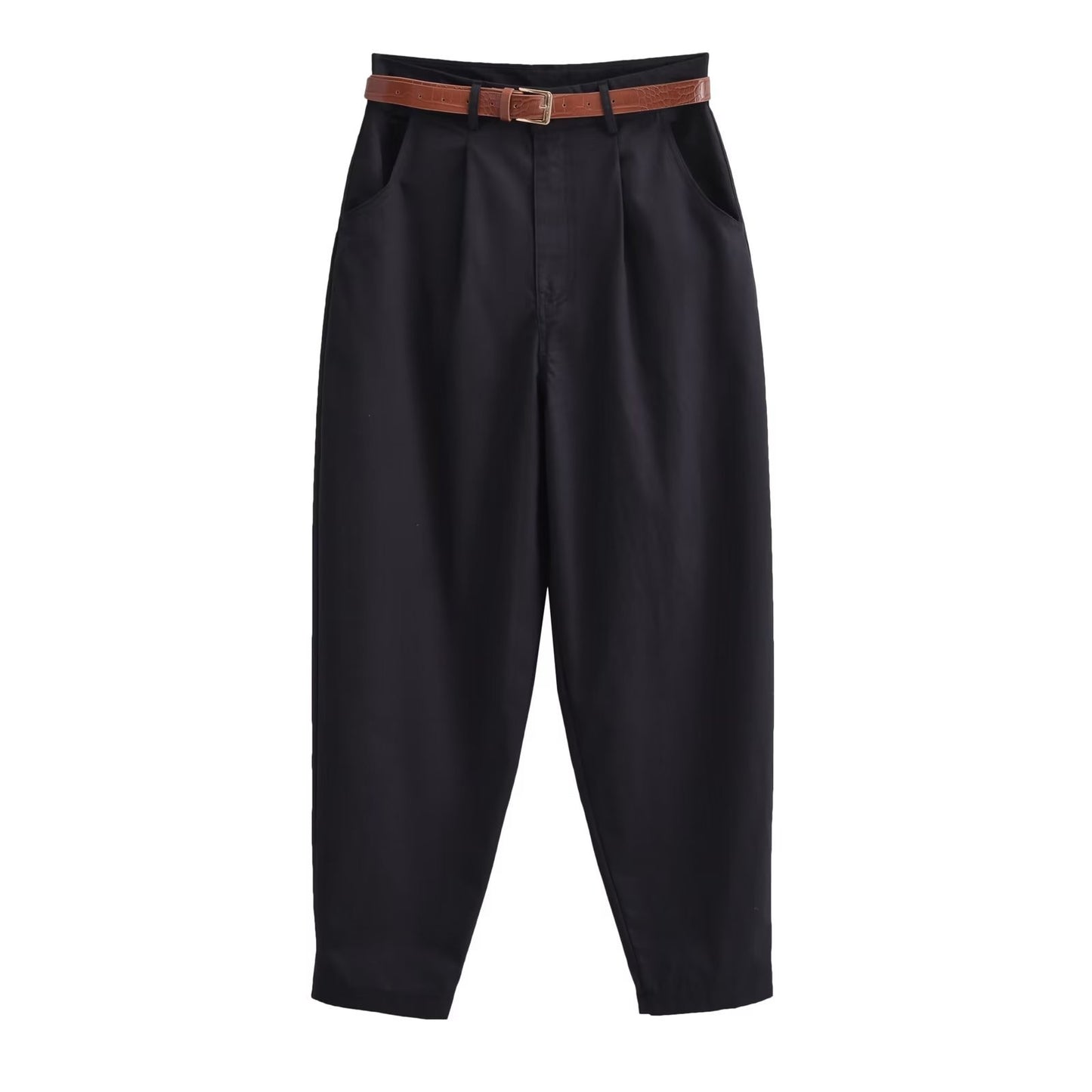Women's Solid Color With Belt Casual Trousers