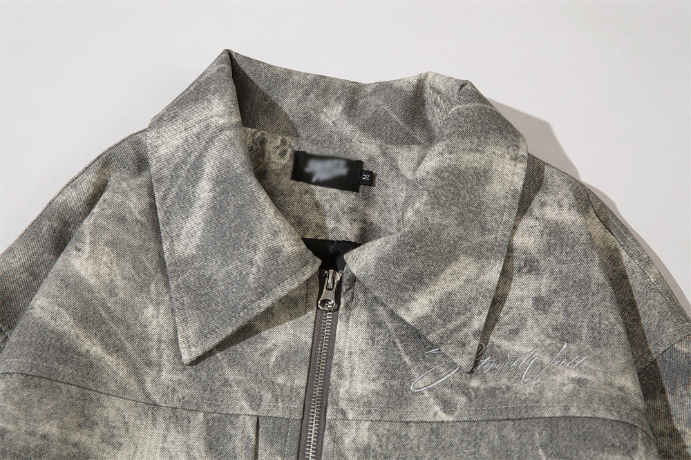Fashion Tie-dye Loose Leather Coat Men