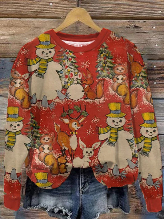 Halsudskæring, juleprint, sweatshirt til damer