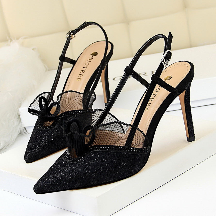 Rhinestone lace hollowed-out sandals