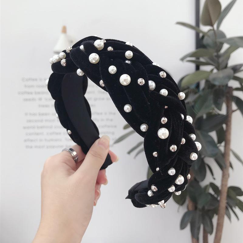 Golden velvet fabric beaded hair band