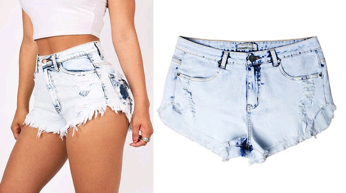 Ripped jeans til kvinder, høj talje, lyse farver, hvidt slidt vasket ulddenimshorts