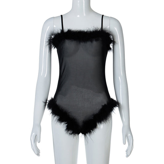 Fashion Net Yarn Frayed Sling One-Piece Women