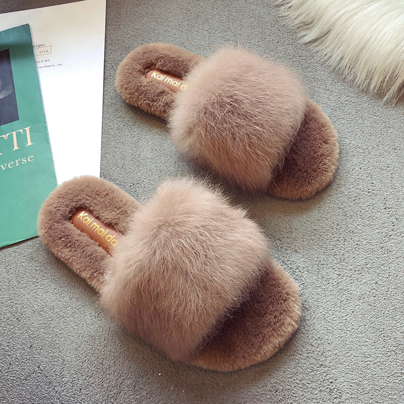 Fashionable Korean Style Plush Slippers For Women Outside Wear Flip Flops
