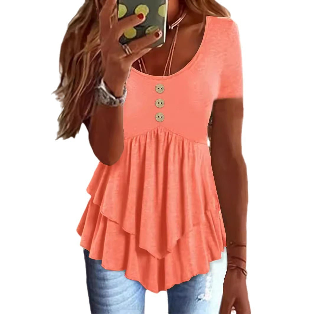 Fashion Three-button Casual Solid Color Short Sleeve