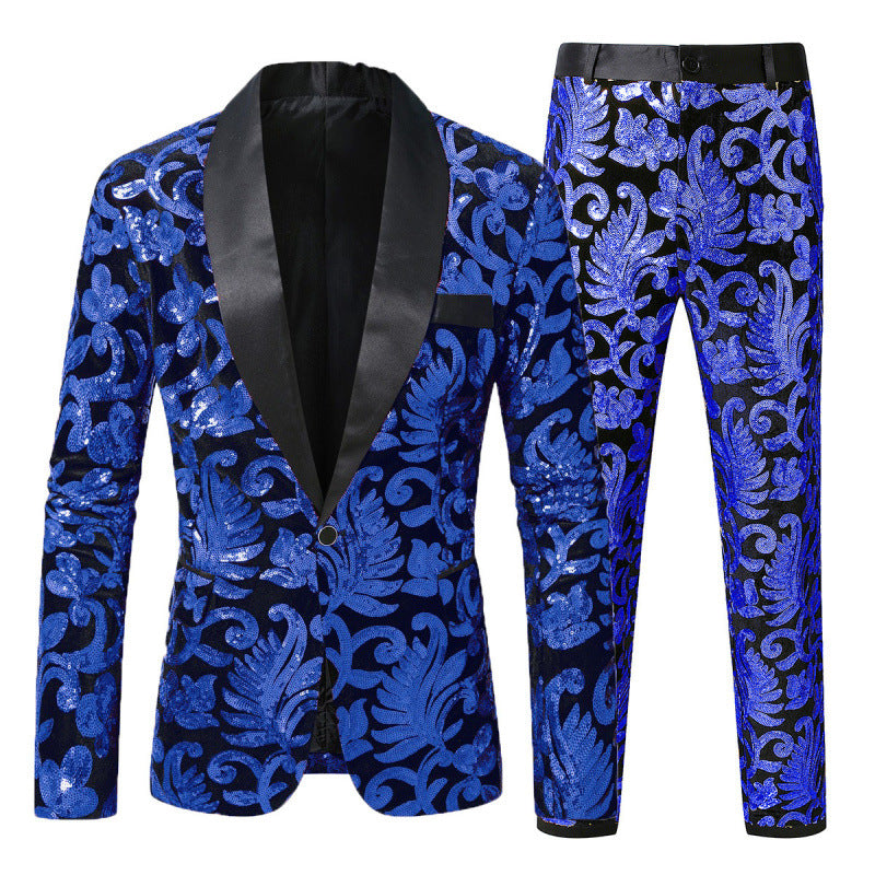 Men's Sequin Patterned Suit Two-piece Set