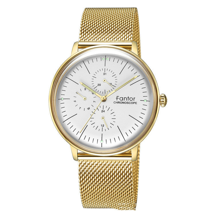 Simple six-pin multi-function mesh strap watch