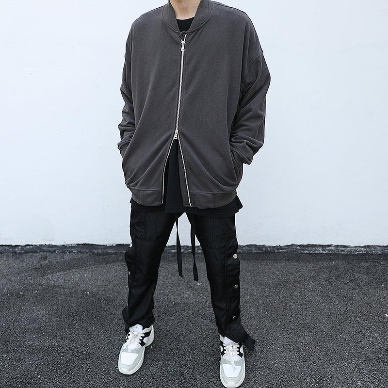 Retro Washed And Old Solid Color Flight Jacket