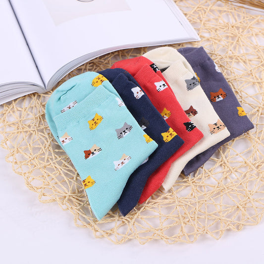 Spring and autumn breathable kittens in the art tube female socks